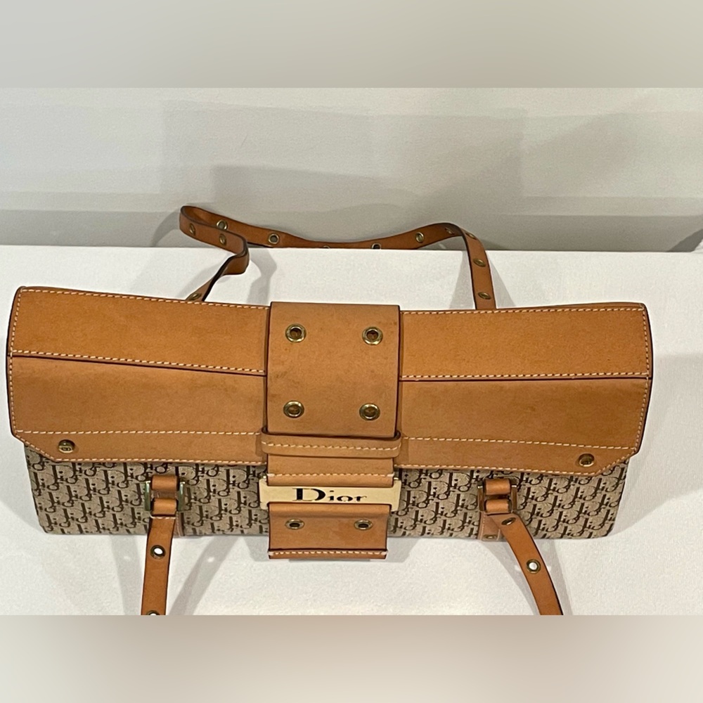 Christian Dior 2003 Diorissimo Street Chic Vintage Shoulder Bag, tan/gold, GUC - Picture 12 of 16